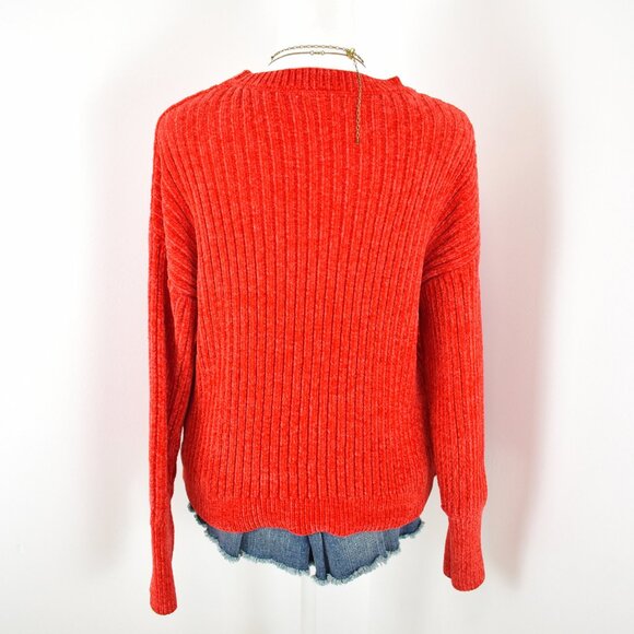 Poof Apparel Red Orange Chenille Knit Long Sleeve Sweater Sz Large Whimsy Grunge - Picture 3 of 6